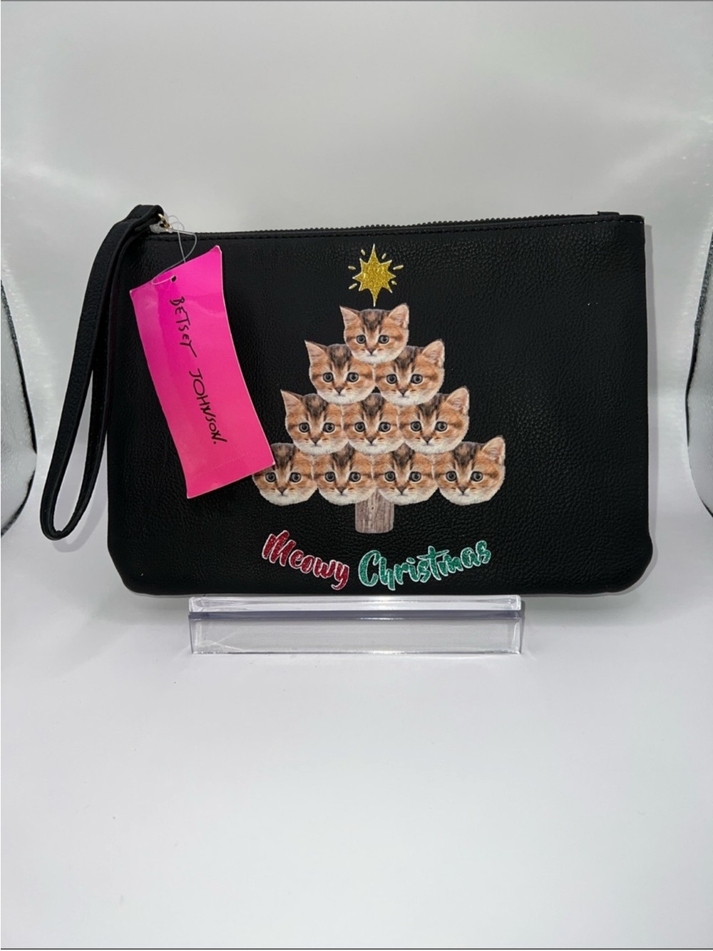 Betsey Johnson Black 'Meowy Christmas' Wristlet/ Clutch NWT